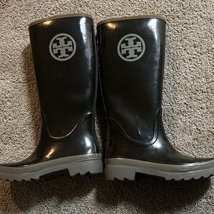 Tory Burch Black Rain Boots with Logo